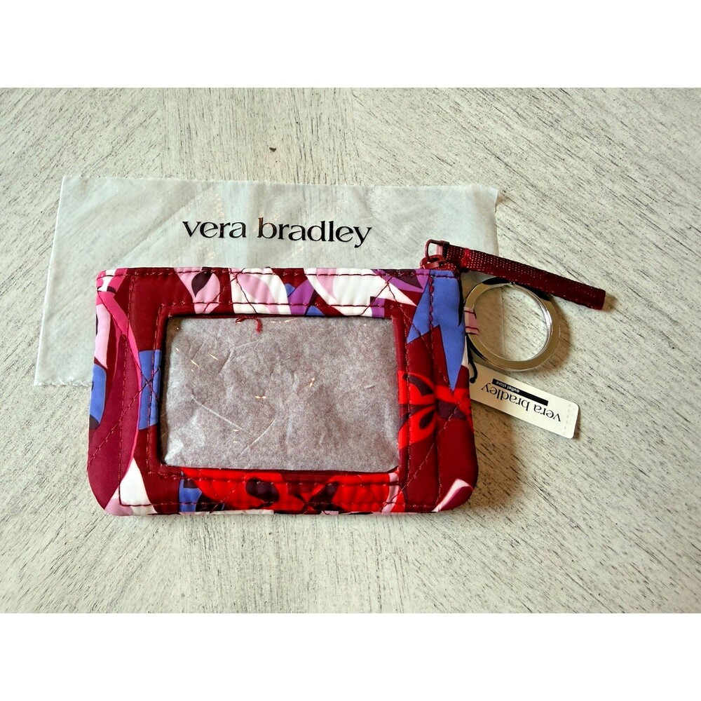 Vera Bradley Zip ID Case Bow Show Key Ring‎ Wallet Cotton 5x3 New with Tags